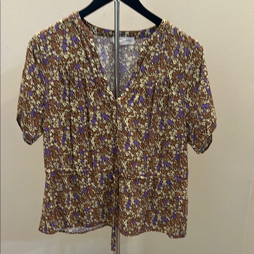 Treasure &‎ Bond Multicolored Short Sleeve Mandarin Collar Blouse